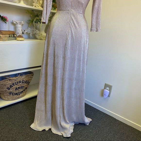 BHLDN Anthro Diedra Rose Gold Metallic Wrap Front Gown Floor Length Dress - Picture 8 of 16